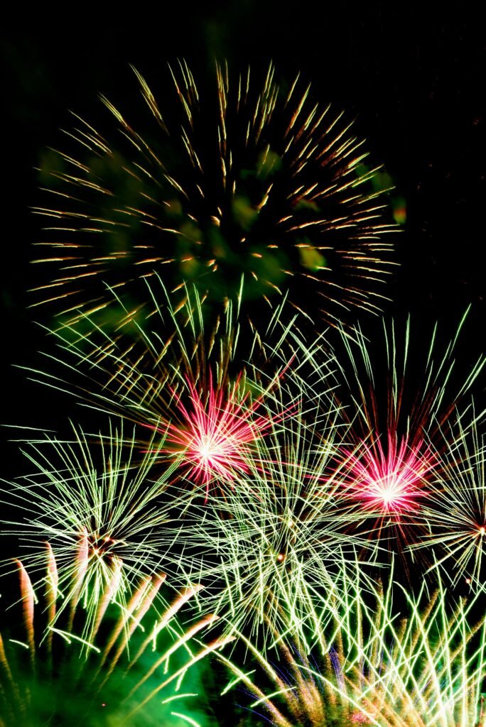 Colorful fireworks illuminate the night sky in a stunning celebration display.