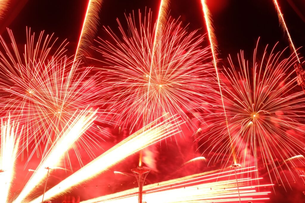 Stunning display of vibrant fireworks illuminating the night sky.